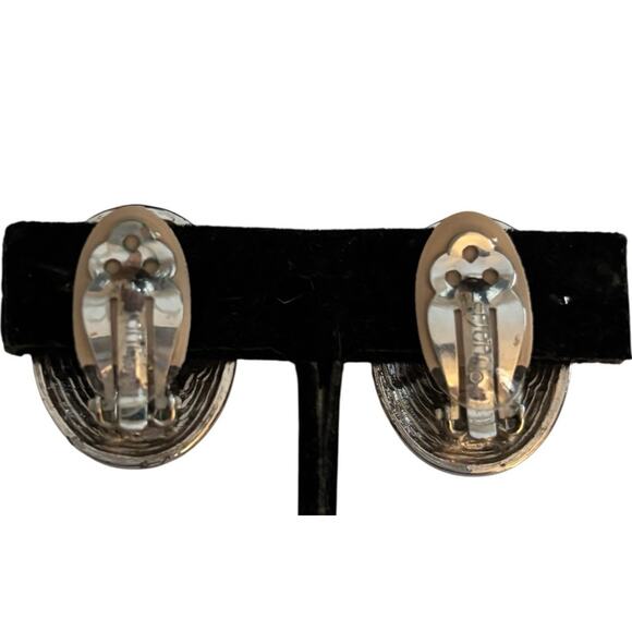 St. John Rhinestone Faux Pearl Oval Clip On Earrings Statement Signed Vintage - Picture 3 of 9